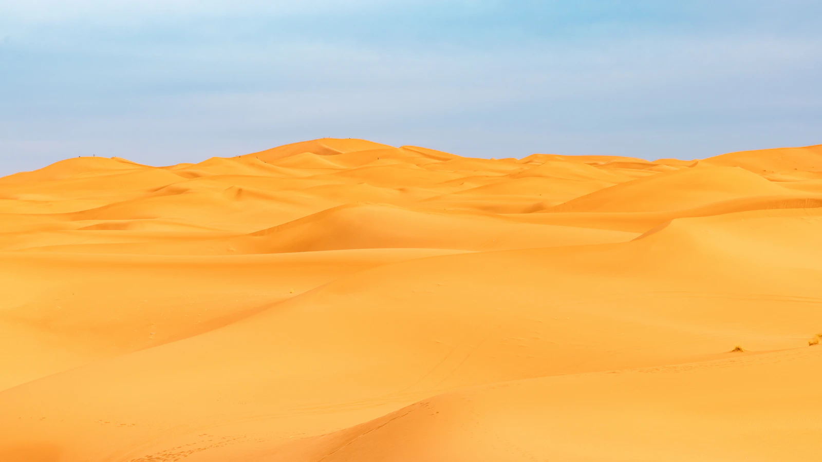 Uitgestrekte zandduinen in de Sahara woestijn van Marokko