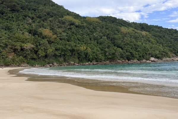 Rustig strand onder beboste heuvels op Ilha Grande