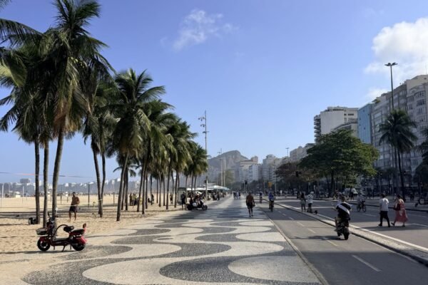 Boulevard van Copacabana met palmbomen