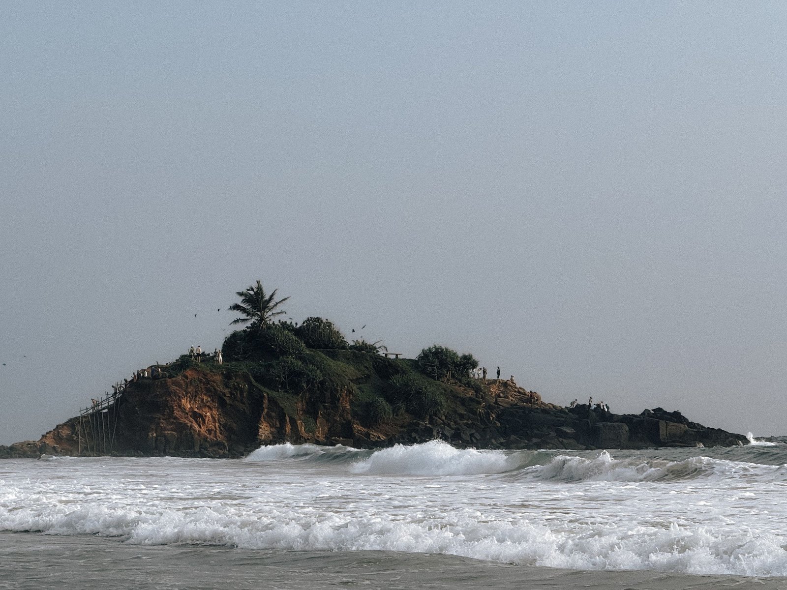 Klein eiland met palmbomen voor de kust van Weligama