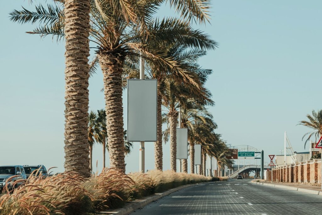 Weg met palmbomen in Dubai