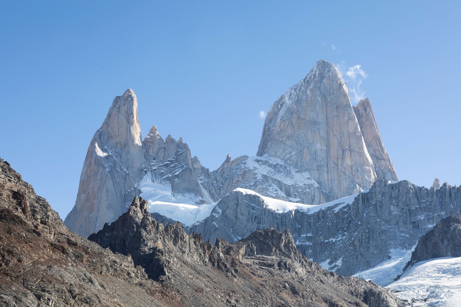Granieten pieken van het Fitz Roy-massief in Patagonië