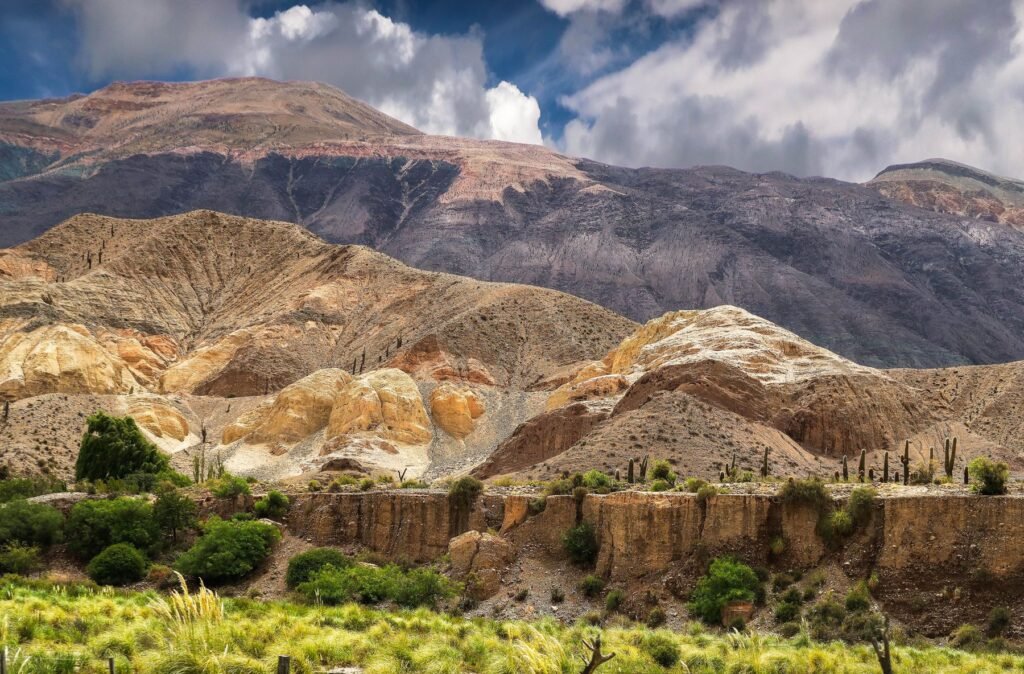 Lege weg door de steppe van Patagonië met bergen aan de horizon