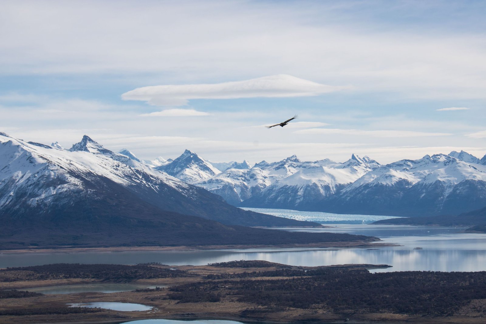 Besneeuwde Andes boven de meren van Patagonië