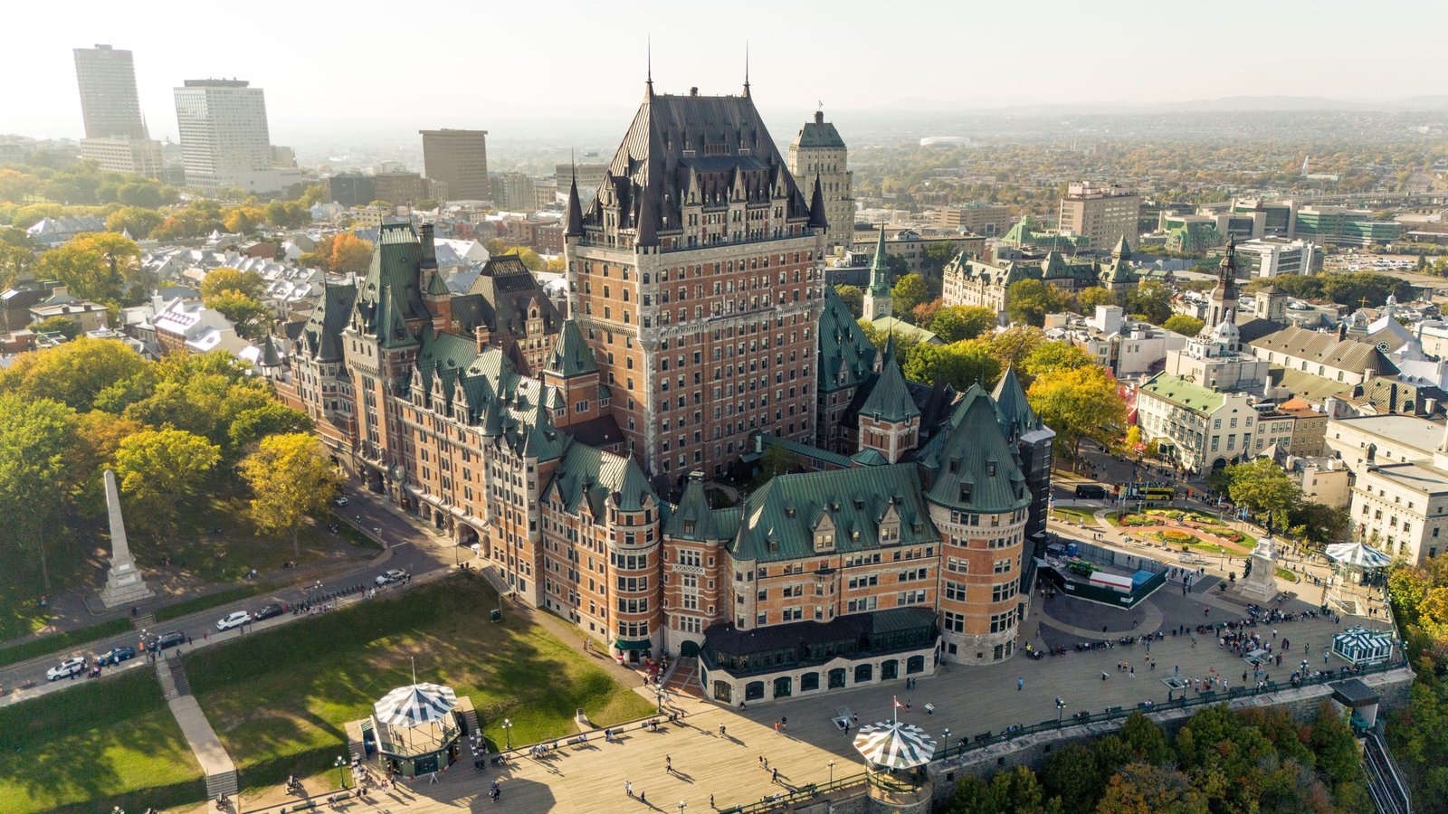 Het Château Frontenac in Québec van bovenaf
