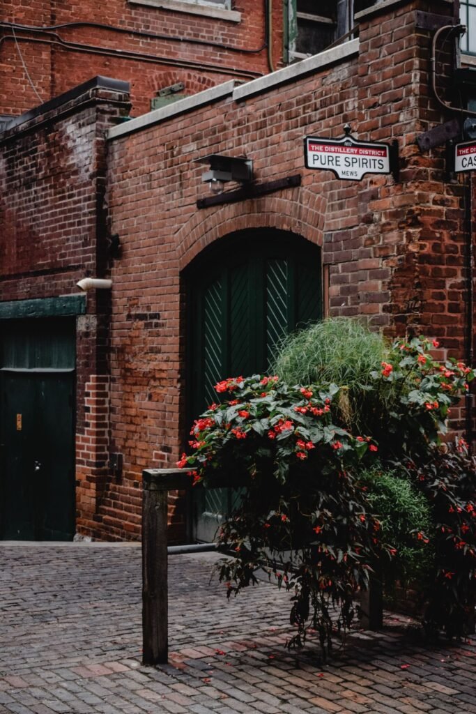 Bakstenen gebouwen in het Distillery District