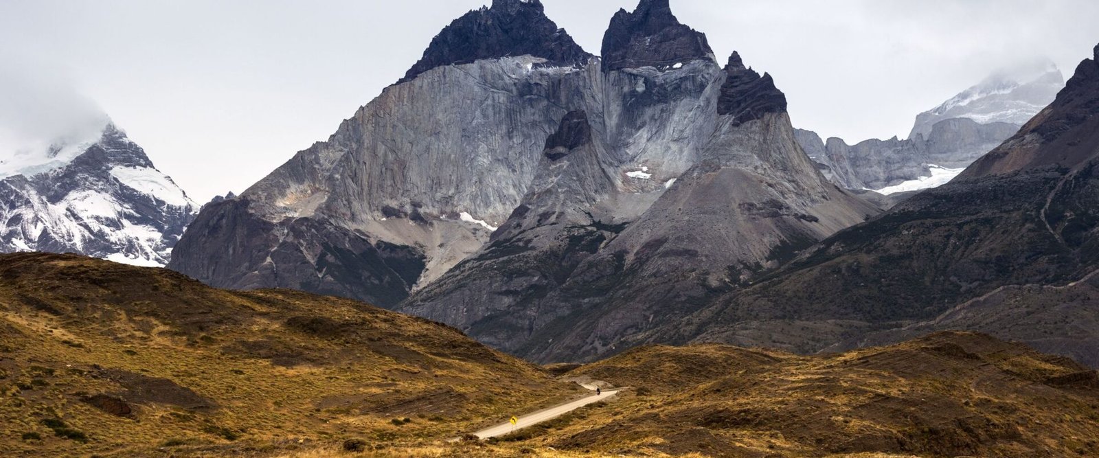 Bergen van Torres del Paine boven de gele steppe