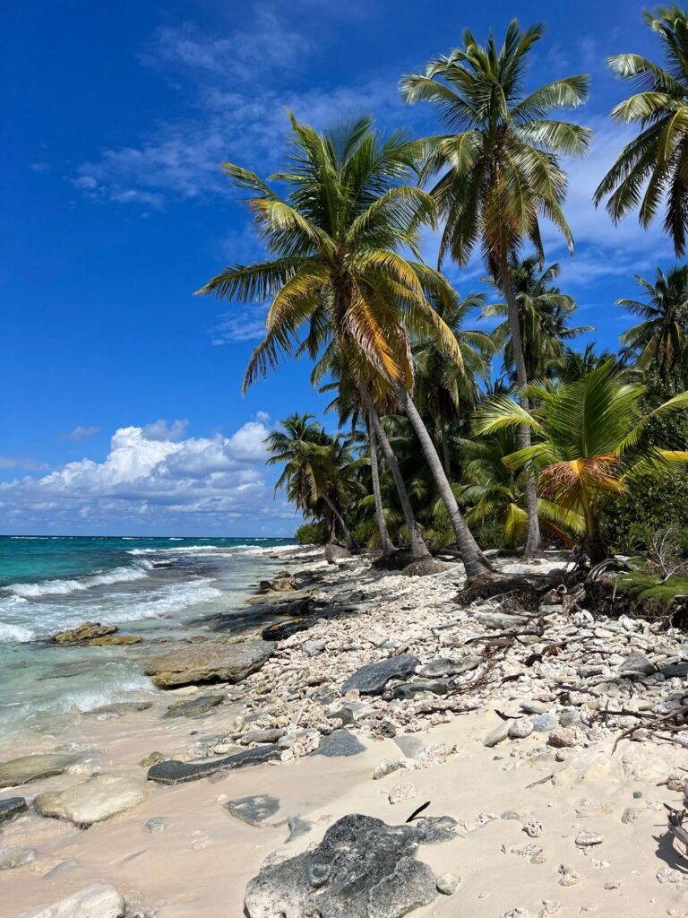 Groene heuvels en turquoise water bij het eiland Providencia