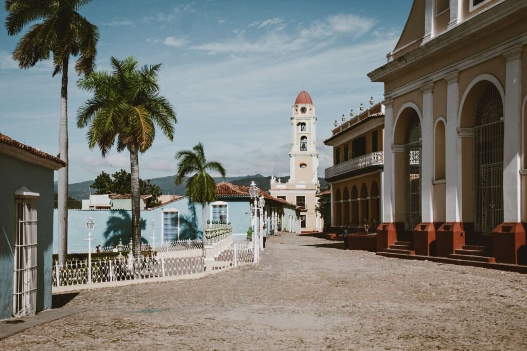 Plein met palmen in Trinidad