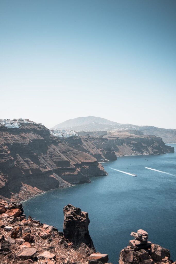 De caldera van Santorini van bovenaf
