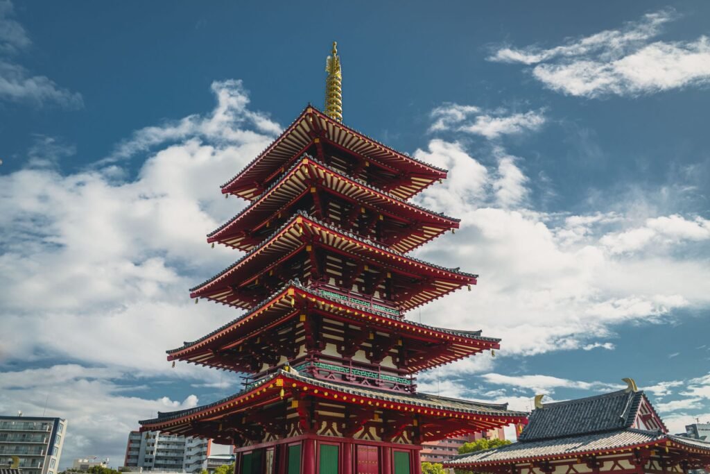 Vijf verdiepingen tellende pagode van Shitennoji in Osaka