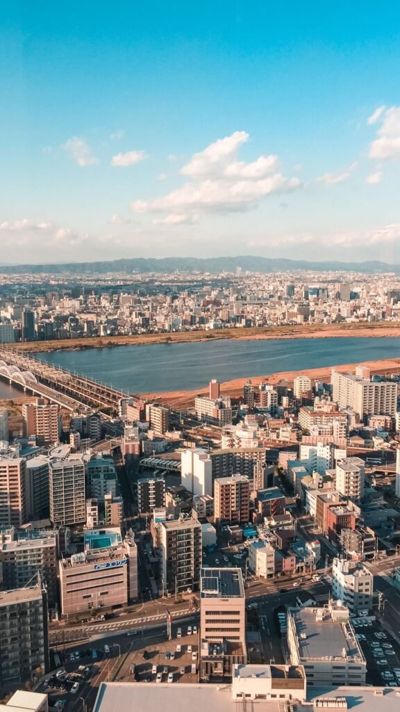 Centrum van Osaka aan de rivier