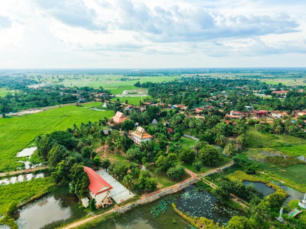 Cambodjaans platteland van bovenaf