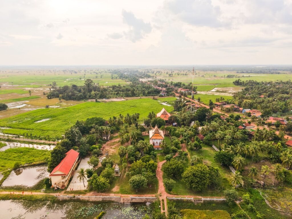 Dorp tussen de velden in Cambodja