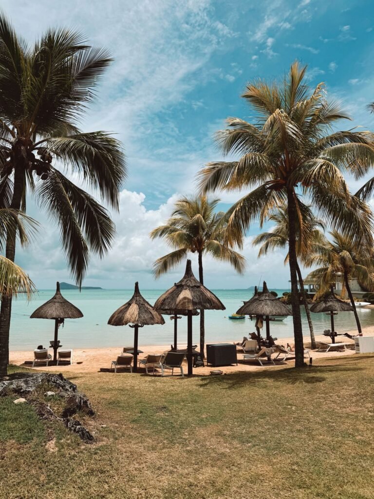 Een kraam met lokaal eten op een markt in Mauritius