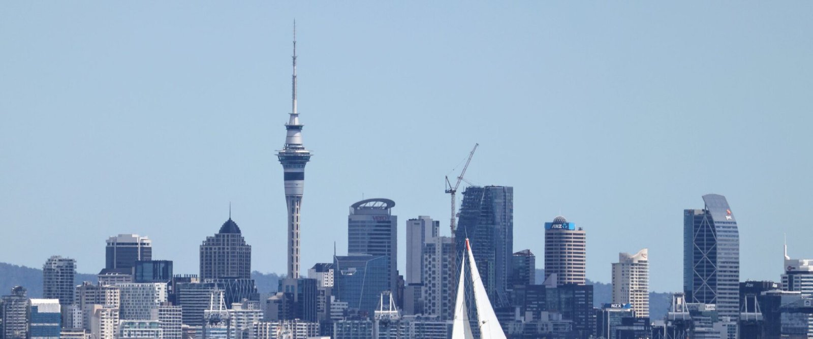Skyline van Auckland met een zeilboot