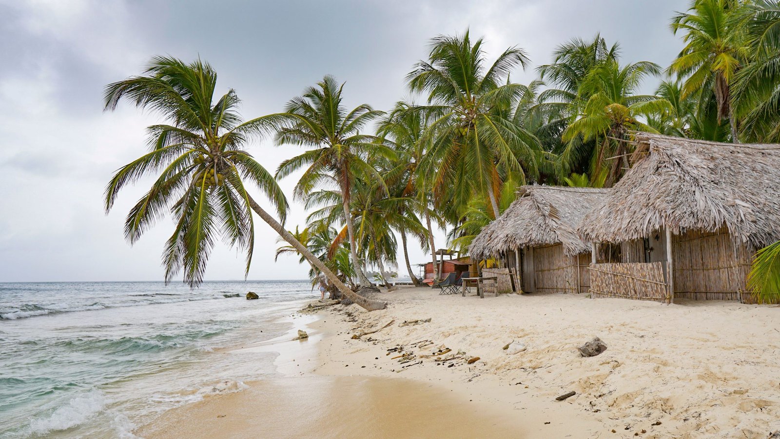 Strand met palmen en een hut in San Blas