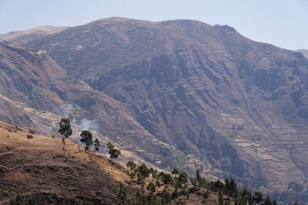 Berghellingen met terrassen in de Andes