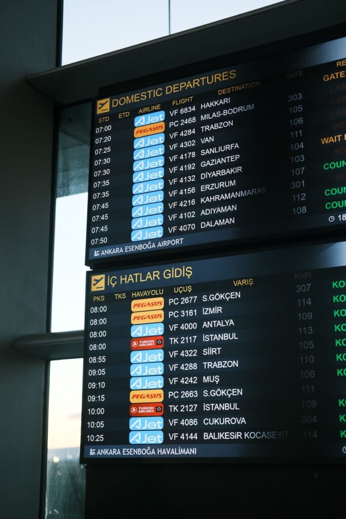 Vertrekbord op een luchthaven