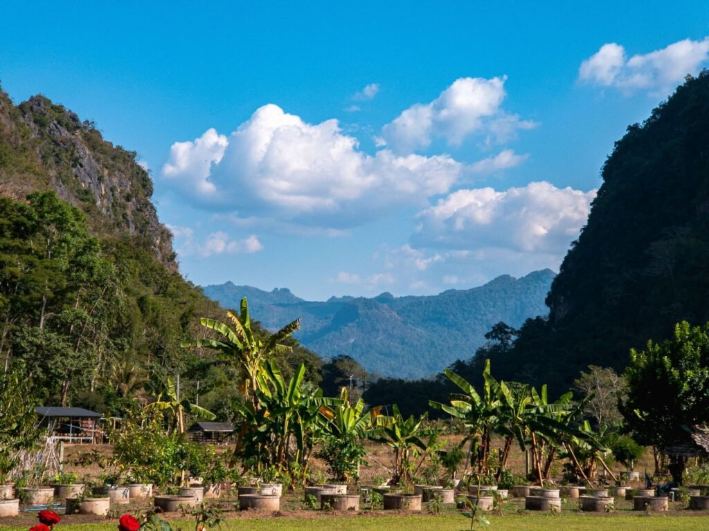 Groen landschap met bananenplanten in Mae Hong Son