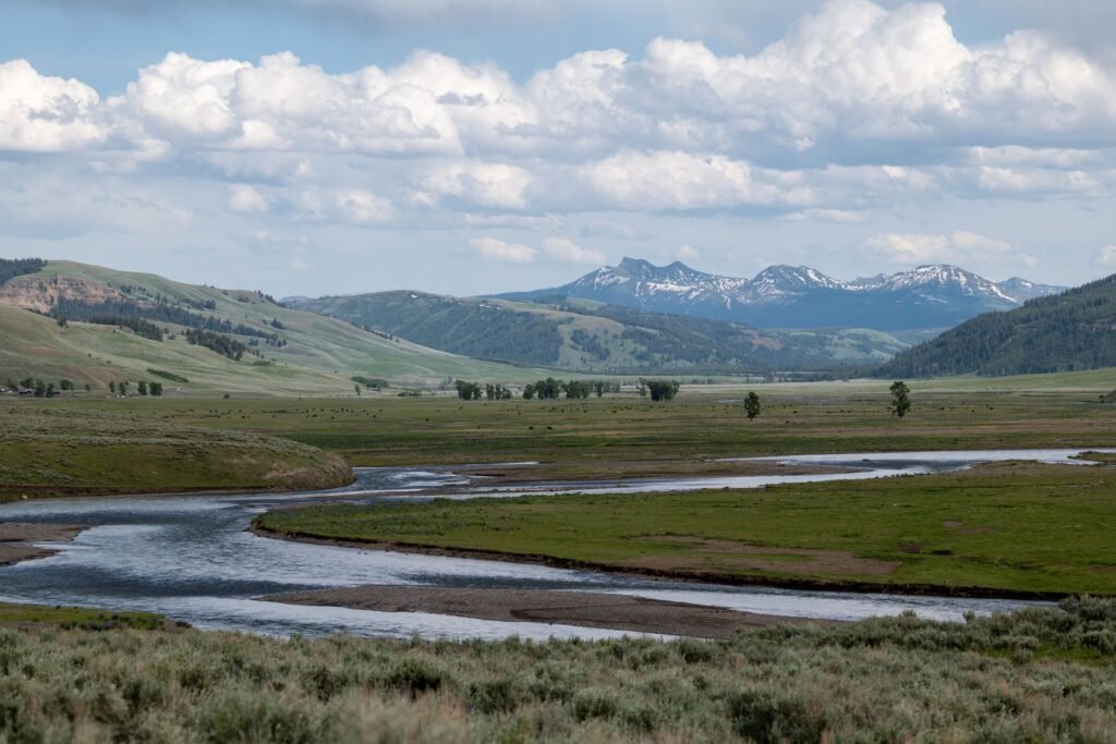 Rivier door een vallei in Yellowstone