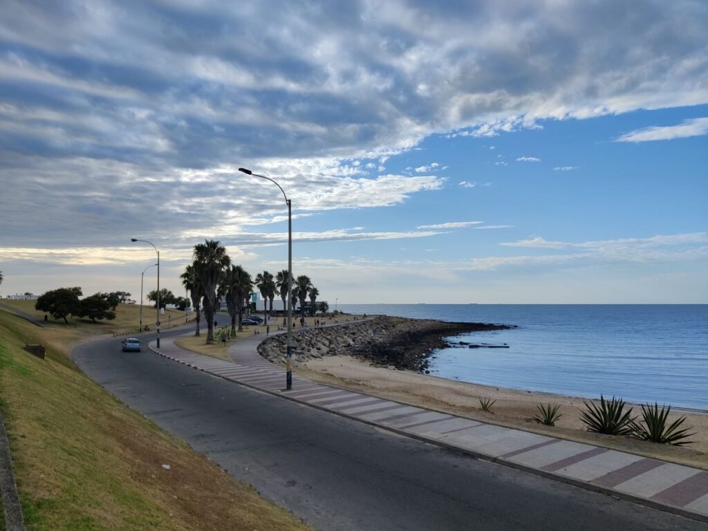 Kustweg met palmbomen langs de Rambla van Montevideo