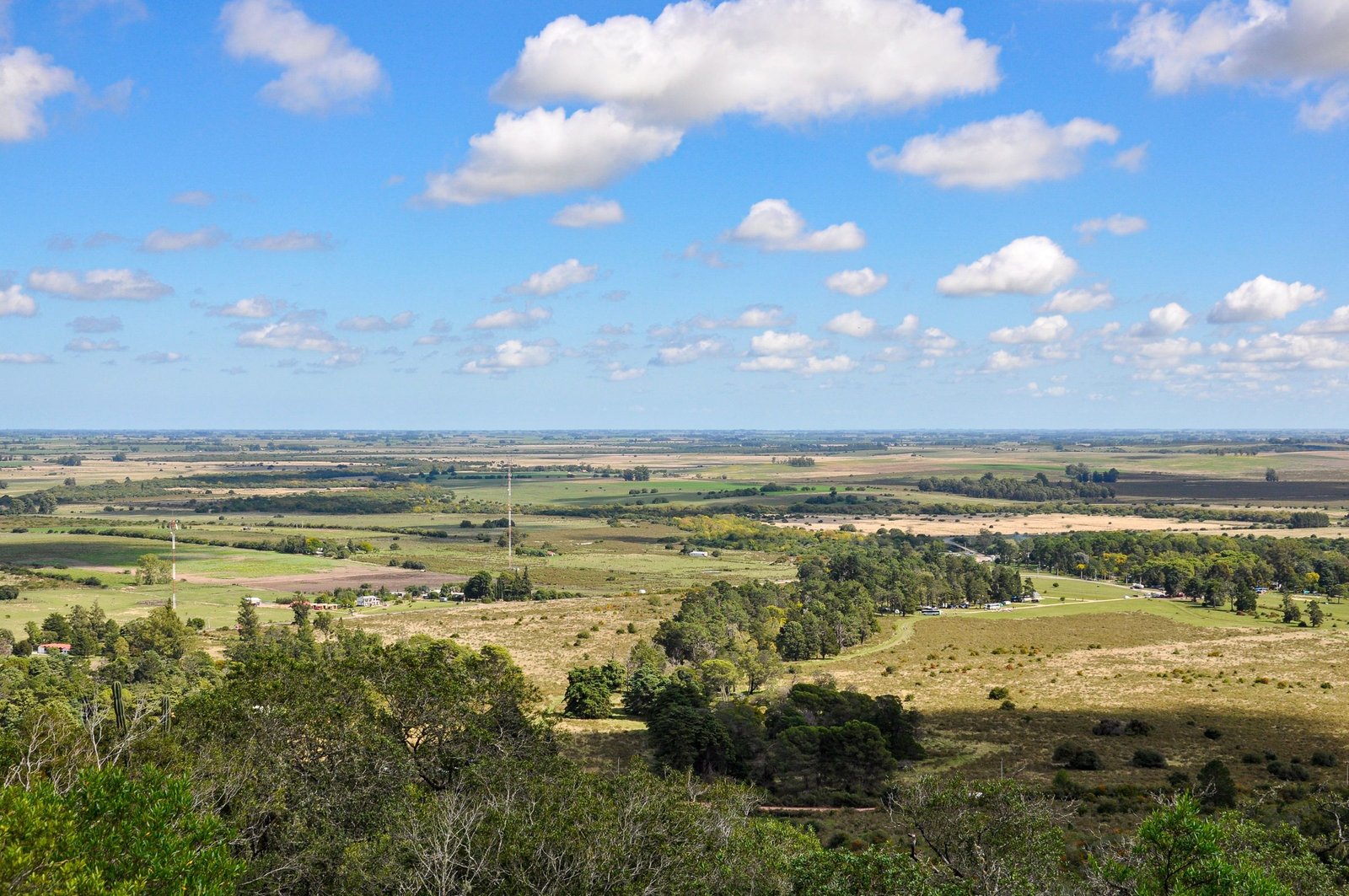 Groen platteland in Lavalleja onder een blauwe lucht